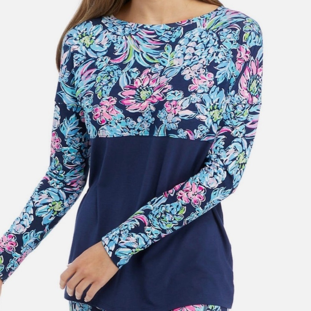 Lilly Pulitzer Finn Top in high tidy navy pineapple paradise size large EUC